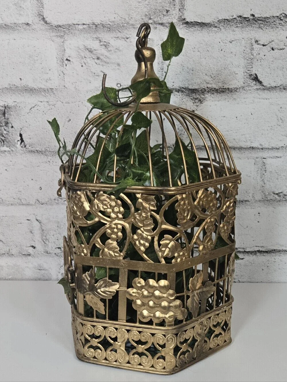 Vintage Gold Bird Cage Grapevine Filigree Cottagecore Hanging Decor
